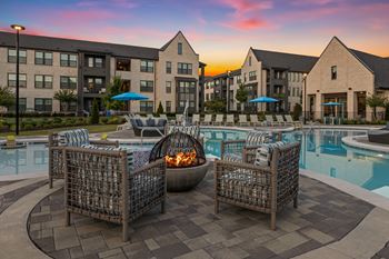 Poolside firepit with cozy seating